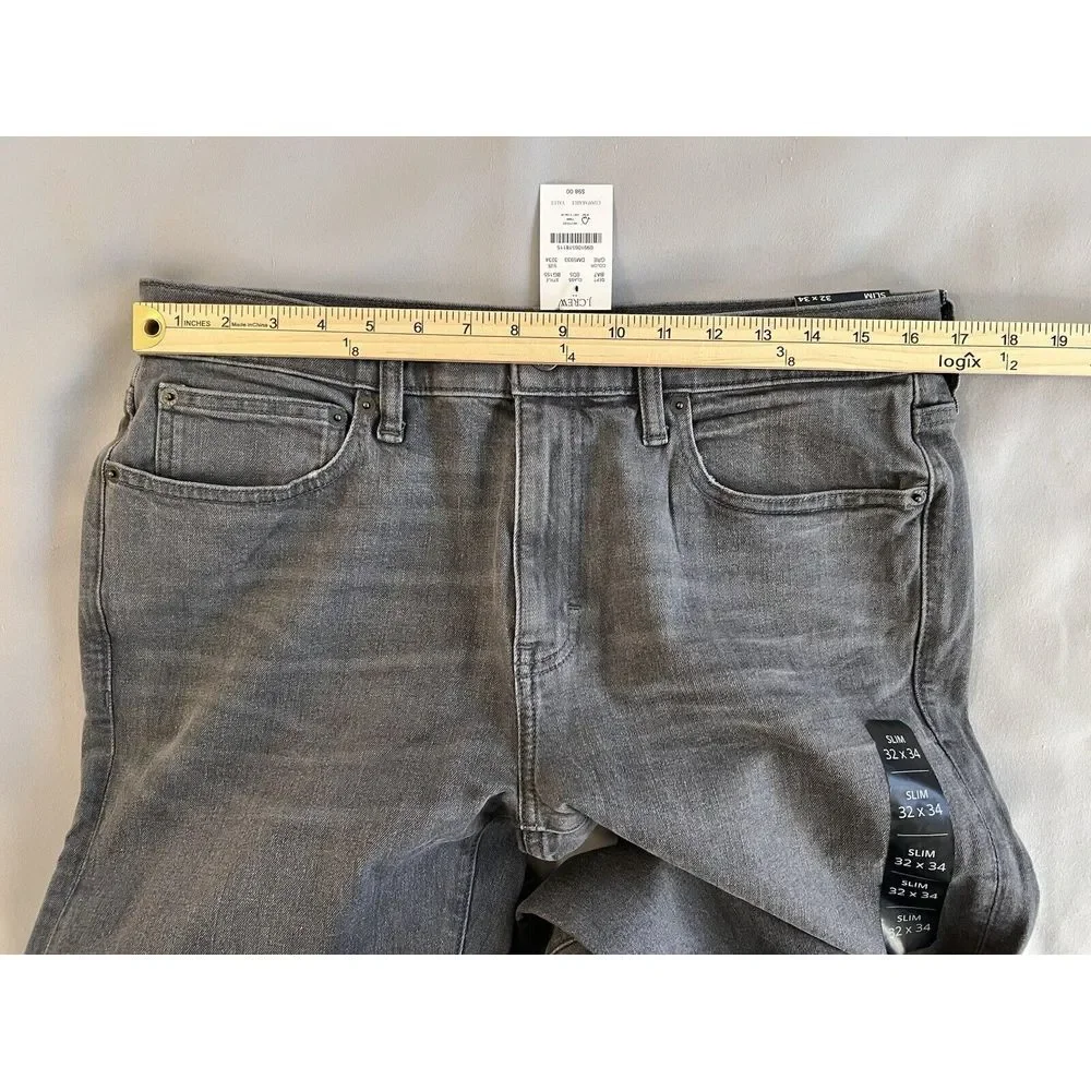 J Crew‎ Jeans Mens 32x34 Gray Flex Slim Straight Stretch Denim Mid Rise NWT